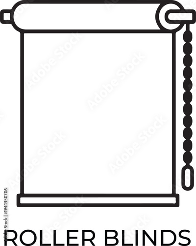 Roller blinds window covering line art vector design, simple graphic illustration of home interior decoration for privacy and shade