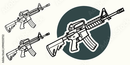 Three different types of rifles displayed with a circular background