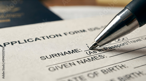 Schengen visa application form with Australian passport hotel reservation flight booking and identity documents on a grey background