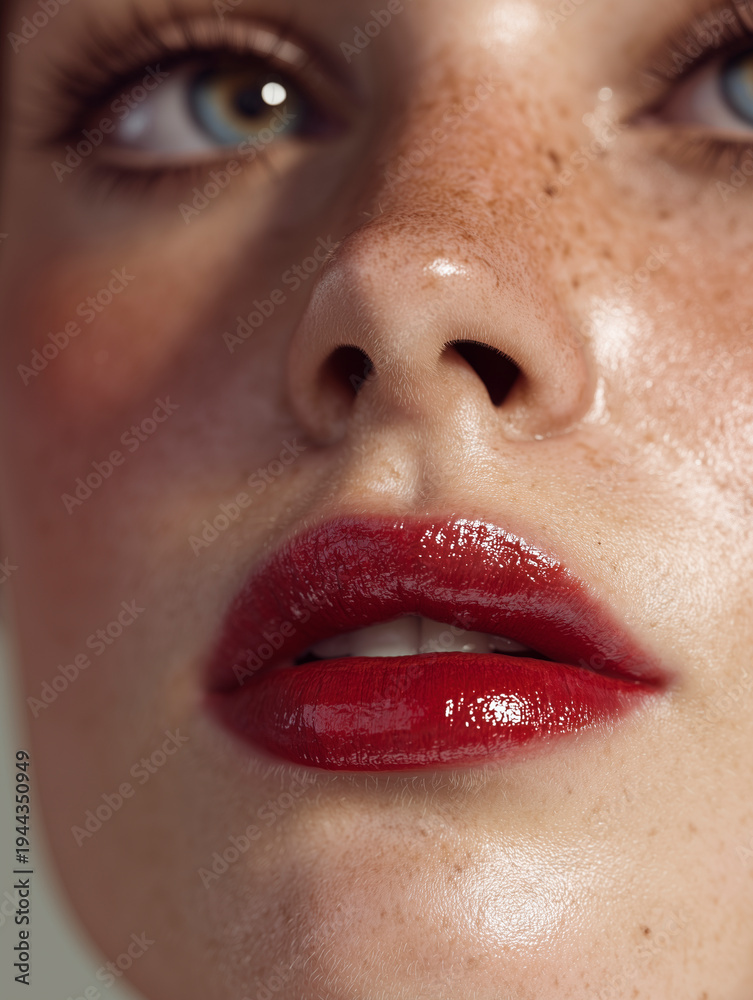 Naklejka premium Glossy red lipstick beauty portrait