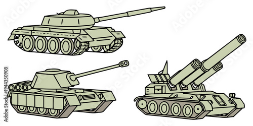 Three different types of tanks displayed in a row with a white background.