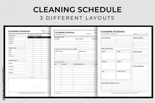 Cleaning Schedule Vector Illustration, Printable Housekeeping Routine Organizer, Weekly Home Maintenance and Deep Clean Checklist Interior Template