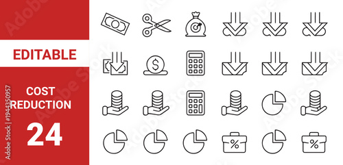 Cost Reduction icon,Loan and credit line icons. Editable stroke. For website marketing design, logo