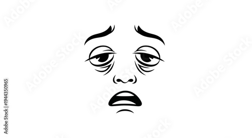 Exhausted Face with Dark Circles Under Eyes, Open Mouth, Looking Down - Vector Art