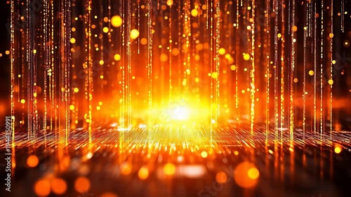 Futuristic Golden Particle Rain with Digital Technology Vibe，