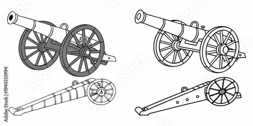 A collection of various types of cannons and artillery pieces from different eras