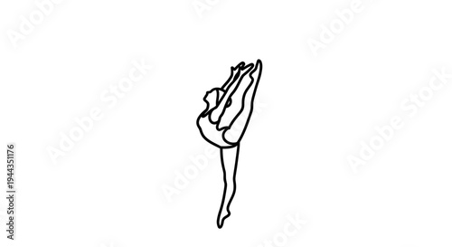 Gymnast Performing Vertical Split Leap with Arms Extended Upwards - Line Art