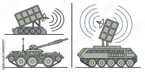 Two military tanks equipped with advanced communication antennas and radar systems.