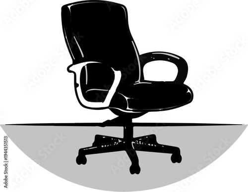Black ergonomic office chair with wheels on a gray surface
