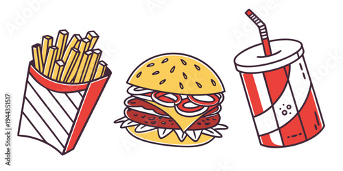 A delicious meal featuring a burger with fries and a drink