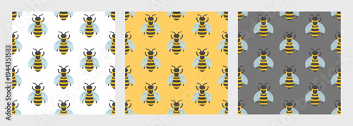 Bee seamless pattern. Vector clipart isolated on white background.