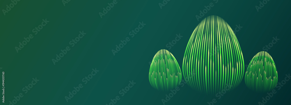 Naklejka premium Line 3d Easter eggs isolated on green banner vector background. AI technology easter egg lines pattern concept.