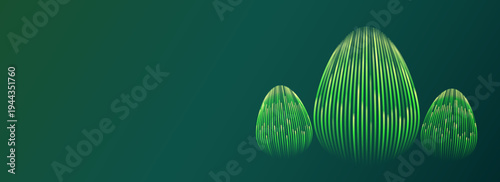 Line 3d Easter eggs isolated on green banner vector background. AI technology easter egg lines pattern concept.