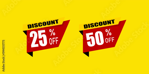 Set of discount label vector illustration, sale banner for promotional 25% off, 50% off, 75% off special offer tag sticker design element