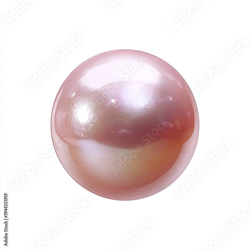 A solitary, lustrous pink pearl against a pure white backdrop. Reflects light beautifully