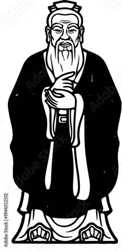 An ancient scholar in traditional robes with a long beard