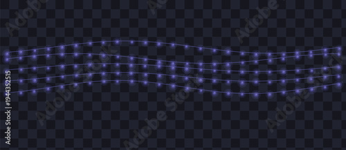 Soft periwinkle blue glowing string lights create gentle illumination along wavy lines on a dark transparent canvas