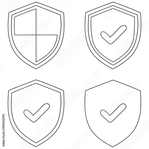 Hand-drawn doodle set of security shields on a white background.