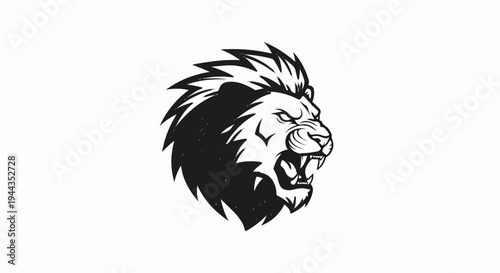 Aggressive lion head graphic with sharp teeth and mane