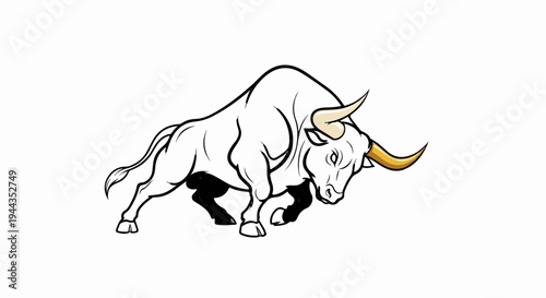 Aggressive bull charging forward with lowered head and sharp horns