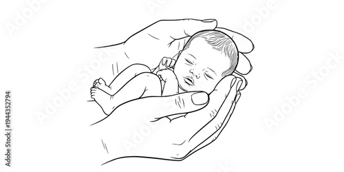 Hands Cradling Tiny Premature Infant Silhouette