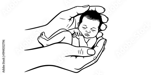 Hands Cradling Tiny Premature Infant Silhouette