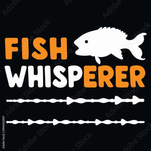 Orange Fish Whisperer text above soundwaves and a white fish are set on black