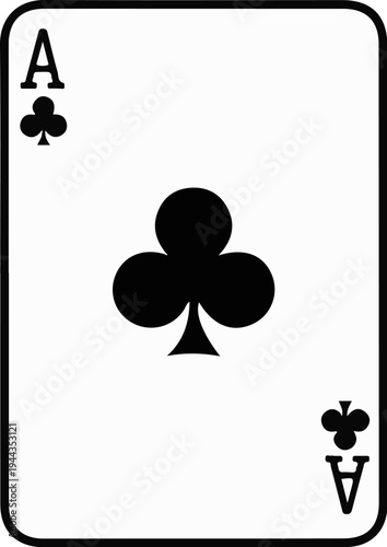 Ace of clubs playing card, simple black and white graphic