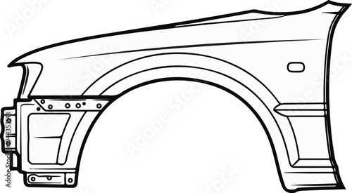 Black and white line drawing of a car's front fender and wheel arch