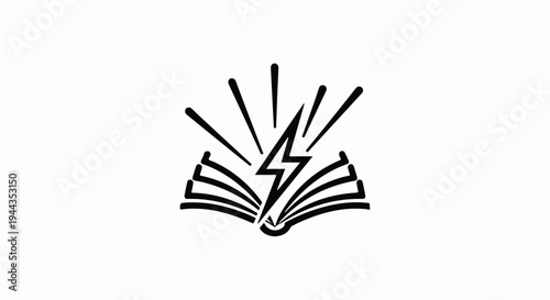 An open book with a lightning bolt and radiating lines