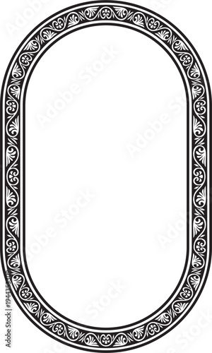 Vector black monochrome stencil oval classic byzantine ornament. Circle, ring, border, Ancient Greece, Eastern Roman Empire frame. Decoration of the Russian Orthodox Church