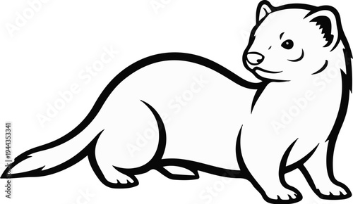 Black and white line drawing of a curious ermine or weasel