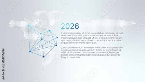 World Map background with sample text. 2026 year, vector for business, web design, infographic, presentation, illustration, annual event, report. Network pattern