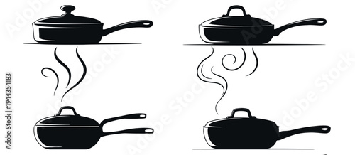 Frying Pan Icons Simple Kitchen Cookware Graphic Design