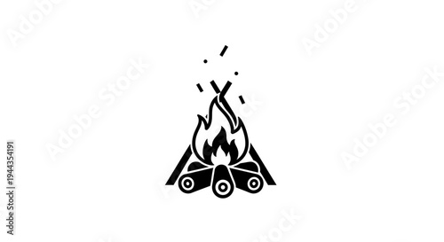 Campfire Icon, Bonfire Symbol, Fire Pit Illustration, Outdoor Camping, Night Scene