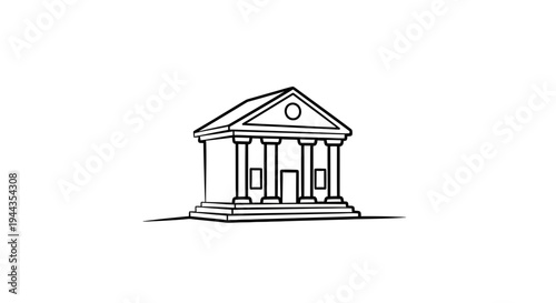 Classic Building Facade with Columns and Pediment, Architectural Sketch