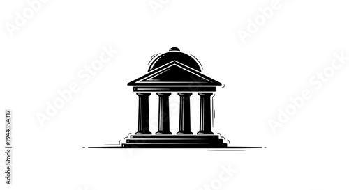 Classic Government Building Icon with Columns and Dome, Vector Illustration