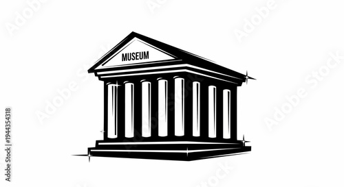 Classic Museum Building Facade with Columns and Pediment, Architectural Illustration