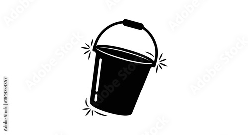 Clean Bucket Icon with Sparkles, Simple Vector Illustration