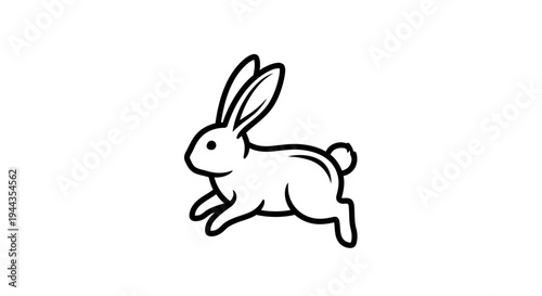 Simple Line Art of a Running Rabbit Icon, Black and White Vector Illustration