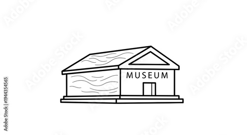Simple Line Drawing of a Museum Building with 'MUSEUM' Sign