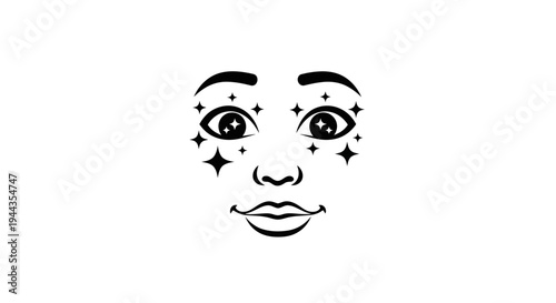 Sparkling Eyes Face Illustration - Magical Starry Makeup and Whimsical Expression