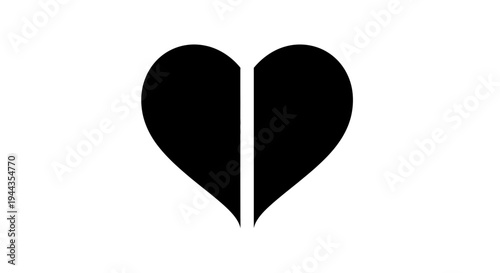 Split Black Heart Icon on White Background, Symbol of Love, Relationship, or Health