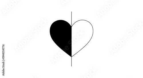 Split Heart Symbol: Black and White Half, Symmetry, Love Concept