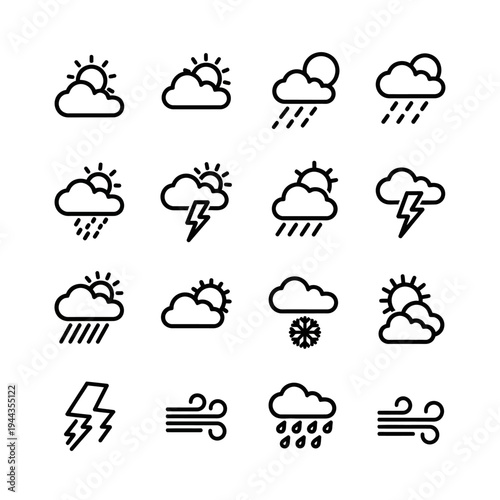 Weather forecast icons on white background.