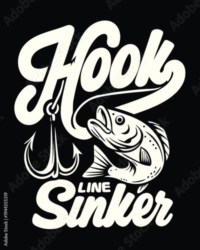 White fishing shows the hook line and sinker near an aquatic fish