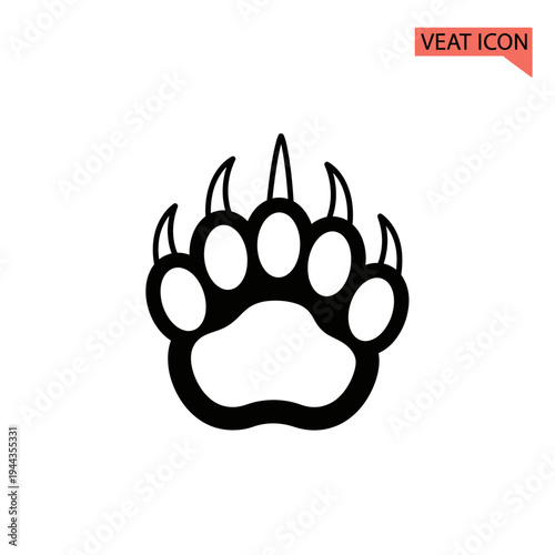 Black bear paw print icon symbol.