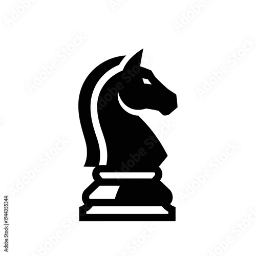 Black chess knight piece closeup profile.