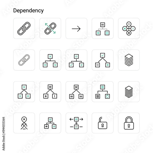 Black and white dependency icons set.