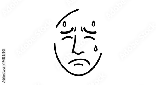 Sad Face Drawing with Tears, Expressing Sadness and Unhappiness